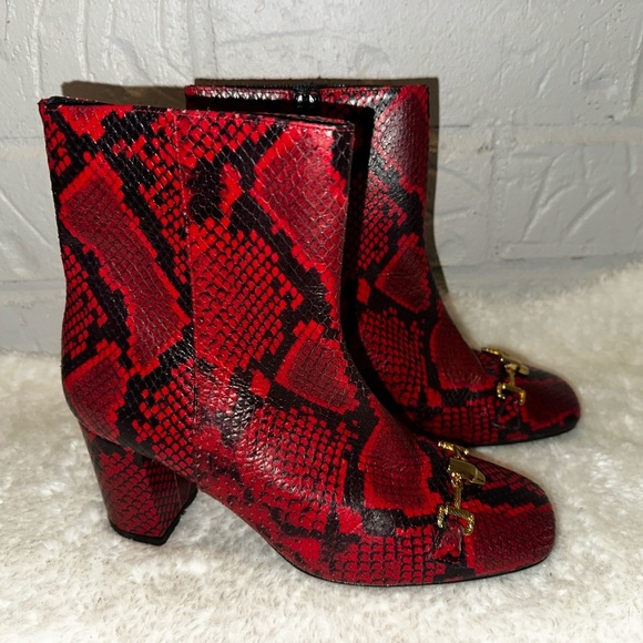 New Roberto Cavalli Class By Roberto Cavalli Red Python Bootie Size 38 - Picture 2 of 9